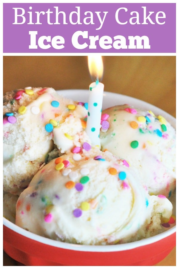 Birthday Cake Ice Cream - homemade cake flavored ice cream made with boxed cake mix and lots of sprinkles! How cute it this for a birthday?!