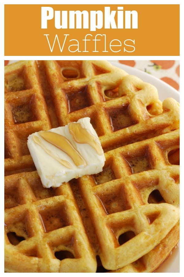 Pumpkin Waffles - the perfect fall breakfast! It starts with a pancake mix so it's easy, fast, and delicious! 