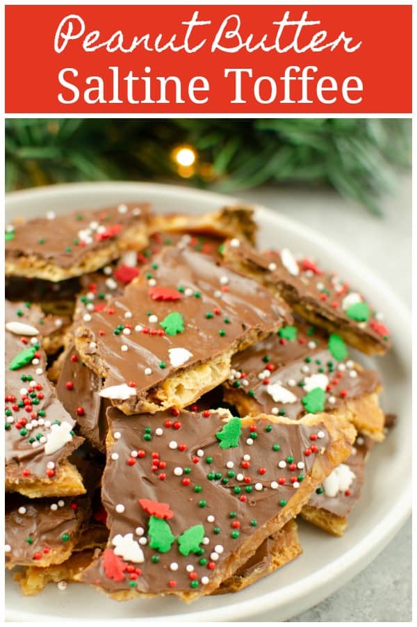 Peanut Butter Saltine Toffee - the classic saltine toffee with a peanut butter layer! So easy and delicious - Santa is going to love them!
