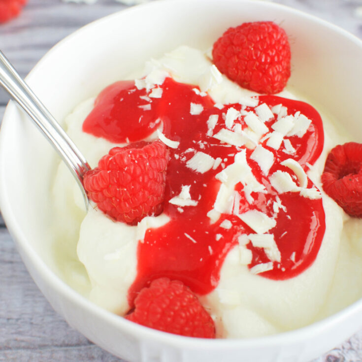 White Chocolate Mousse with Raspberry Sauce