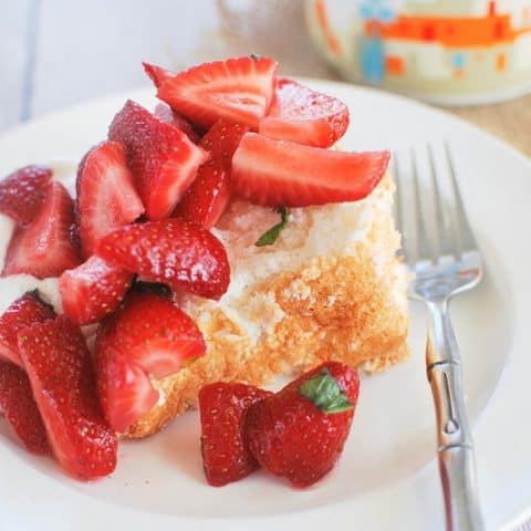 Lemon Angel Food Cake with Strawberries and Mint