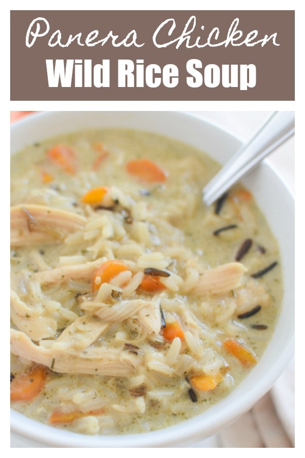 Chicken and Wild Rice Soup - Panera copycat recipe! Creamy soup with wild rice, chicken, and veggies. The whole family will love this recipe and it's so easy!