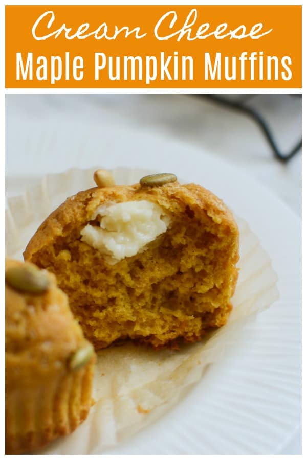 Maple Pumpkin Cheese Cheese Muffins - moist pumpkin muffins flavored with maple and filled with sweetened cream cheese! 