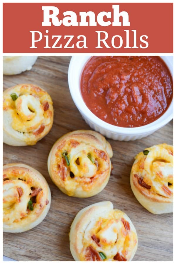 Ranch Pizza Rolls - easy snack or quick dinner idea! Ranch dressing, pepperoni, and cheese is rolled up in refrigerated pizza dough and baked until golden brown and delicious!