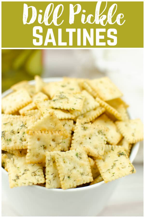 Dill Pickle Saltines - mini saltines coated in a buttery dill pickle seasoning and baked until extra crispy and delicious. 