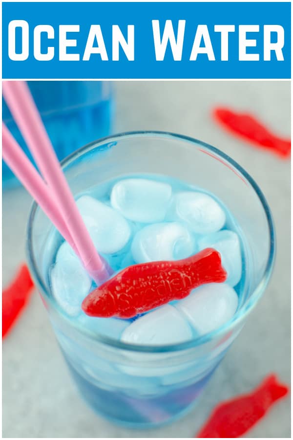 Ocean Water - Sonic copycat recipe! Sprite or 7Up mixed with coconut extract for the perfect tropical mocktail! A little bit of food dye and some fish gummies really make it look like ocean water! This is a must make for summer. 